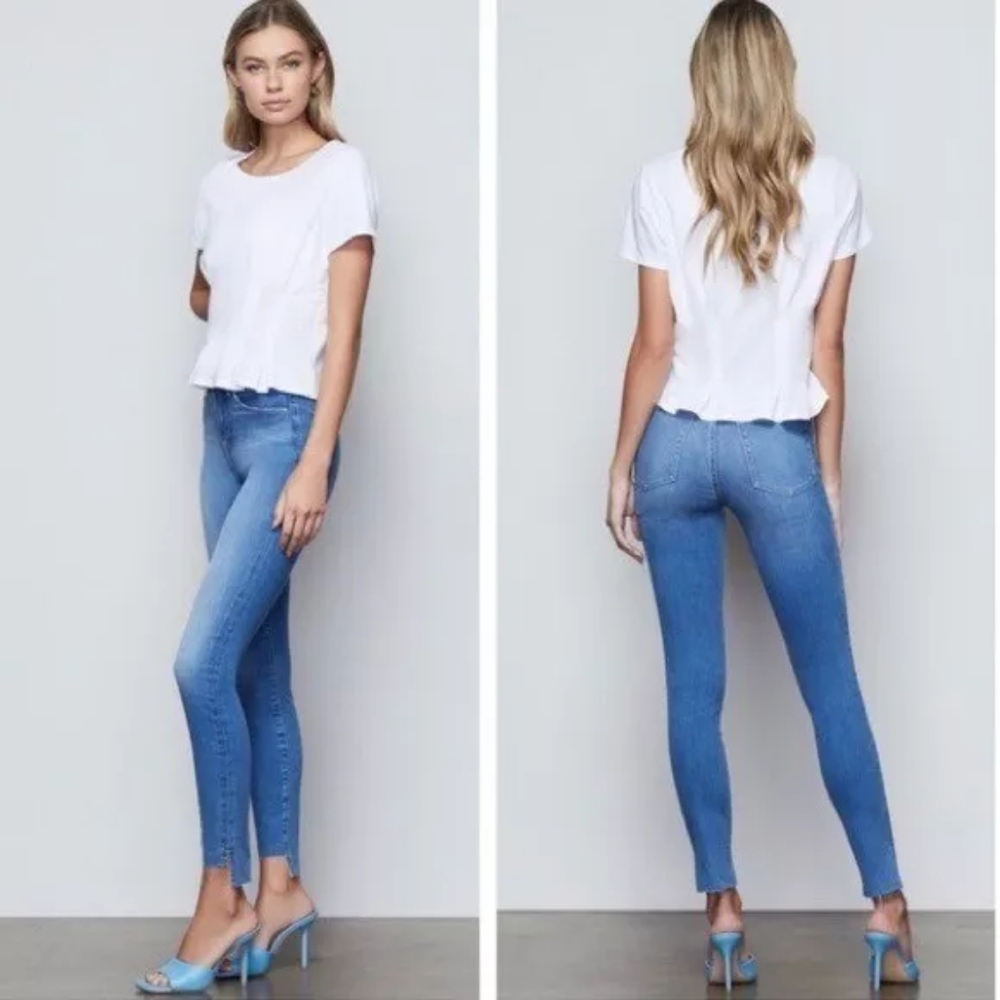 Good American Raw Cut-Out Leg Stretch Jeans Size 14/32